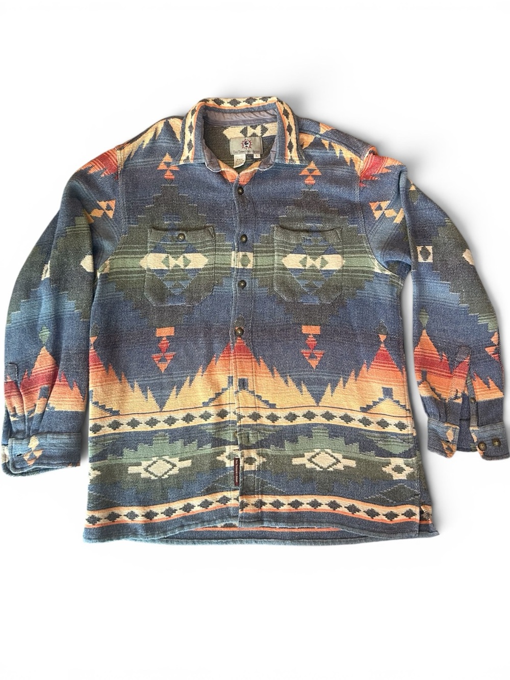The Territory Ahead Southwest-Print Button-Up in Blue, Green & Cream L